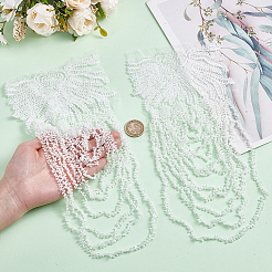 プラスチックビーズタッセルチェーンの肩章  布パーツ付き  服飾材料  ホワイト  315x150x3.5mm&nbsp;DIY-WH0308-933C