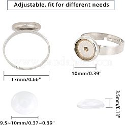 DIYのリング作り  調節可能な304ステンレススチールの指輪部品と透明なガラスのカボション付き  フラットラウンド  黄金＆ローズゴールド＆ステンレススチールカラー  サイズ：7  17mm  12個/箱&nbsp;DIY-UN0001-36