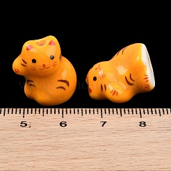 手作りの陶器ビーズ  光沢釉の磁器  猫の形  オレンジ  17.5~18x15~15.5x13~13.5mm  穴：2.5mm&nbsp;PR-CBAC7A8-01D