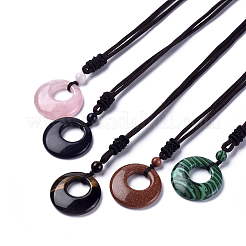ナチュラル＆合成宝石のペンダントネックレス  ナイロンコード付き  フラットラウンド  27.16インチ（69cm）  2mm&nbsp;NJEW-E149