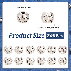 チベットスタイルの合金ビーズ200個。  サッカー  アンティークシルバー  5~5.5mm  穴：1.8mm&nbsp;TIBEB-SC0003-67