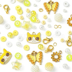DIY ラウンドアクリル & ガラスビーズブレスレット ジュエリーキット  合金エナメルチャーム付き  きいろ  10mm  穴：1mm&nbsp;DIY-FS0006-29E