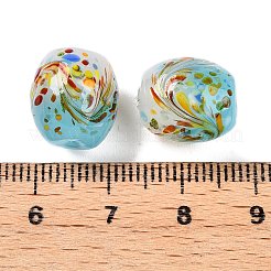 手作りランプワークビーズ  花とバレル  ツートン  ミディアムターコイズ  13~14x11.5~12mm  穴：1.2~2.5mm&nbsp;LAMP-T023-01A-03