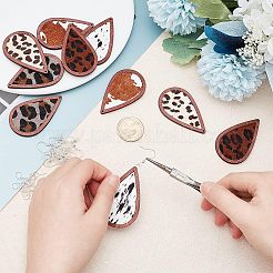 DIYティアドロップピアス作成キット  ヒョウ柄 牛革 ビッグペンダント ウッド付  鉄の丸カンとピアスフック  ココナッツブラウン  60個/箱&nbsp;DIY-OC0009-80