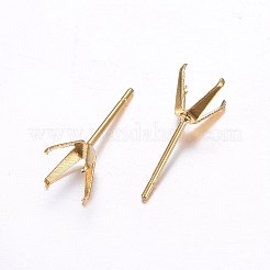 304ステンレススチール製プロングイヤリングセッティング  スタッドピアスパーツ  ゴールドカラー  トレイ：4x4mm  ピン：0.8mm&nbsp;LS-STAS-O098-06G-01