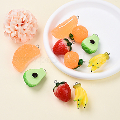 10本5スタイルレジンペンダント  プラチナトーン鉄パーツ  模造食品  ミックスカラー  24~43x19~24x15~20mm  穴：2mm  2個/スタイル&nbsp;RESI-YW0001-97