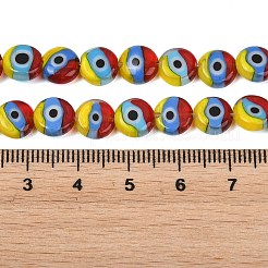 手作りのナザールボンジュウのランプワークビーズ  フラットラウンド  カラフル  8x3mm  穴：0.8mm  約48個/連  14.57インチ（37cm）&nbsp;LAMP-C028-01