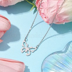 変色しない中空蝶 304 ステンレススチールペンダントネックレス  女性用アズキチェーンネックレス  ステンレス鋼色  18.58インチ（47.2cm）&nbsp;NJEW-JN04814-01