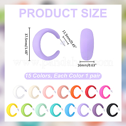 15ペア15色アクリルC字スタッドピアス  ステンレス鋼の針で  ステンレス鋼色  ミックスカラー  37.5x16mm  1対/カラー&nbsp;EJEW-WR0001-012