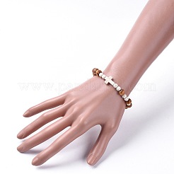 ストレッチブレスレット  ウッドビーズと合成ターコイズビーズ  クロス  ホワイト  2-1/8インチ（5.5cm）&nbsp;X-BJEW-JB04620-04