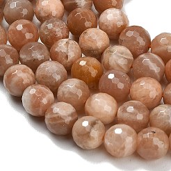 天然石サンストーンビーズ連売り  多面カット  ラウンド  10mm  穴：1mm  約38~39個/連  15.16''（38.5センチメートル）&nbsp;G-C280-B18-10mm