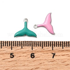 304ステンレススチールエナメルチャーム  海洋動物  ステンレス鋼色  魚尾  10x11x2mm  穴：0.9mm&nbsp;STAS-Q363-14A-P