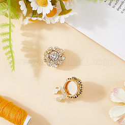 真鍮のカフスボタン  ラインストーン付き  アパレルアクセサリー用  花  ゴールドカラー  27.5x14mm  穴：5mm&nbsp;DIY-WH20011-70C