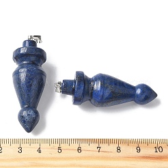 天然石ラピスラズリペンダント  コーンチャーム  真鍮パーツ  プラチナ  染め  53.5~55.5x18~18.5mm  穴：7x5.5mm&nbsp;G-C187-01B