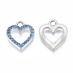 合金チャーム  ラインストーン付き  カドミウムフリー＆鉛フリー  ハート  ライトサファイア  17x15x2mm  穴：2.5mm&nbsp;PALLOY-S133-017A-P