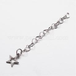 変色防止 304 ステンレススチール ハートリンクチェーンエクステンダー  ステンレス鋼色  52~61x3.5mm&nbsp;FIND-JF00074