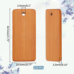 竹ペンダント120個  長方形チャーム  ダークサーモン  44.5x19.5x3.5mm  穴：2.5mm&nbsp;WOOD-PH0002-71