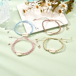 女性のための調節可能なポリエステル編組ビーズブレスレット  タカラガイシェルビーズブレスレット  ミックスカラー  内径：2-1/2~5-5/8インチ（6.2~14.2cm）&nbsp;BJEW-JB06878