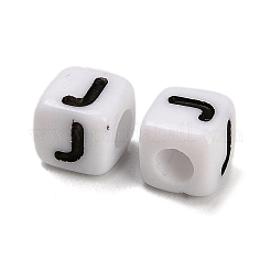 不透明なアクリルビーズ  エナメルスタイル  文字付きのキューブ  文字J  4.5x4.5x4.5mm  穴：2mm  5500個/ 500g&nbsp;OACR-S076-01J