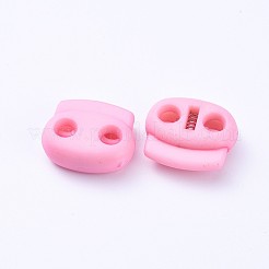 プラスチック製のスプリングコードロック  2ホールドローストリングトグルスプリングクラスプ  パールピンク  17.5x19.5x7.5mm  穴：4.5mm&nbsp;LS-KY-WH0020-43G