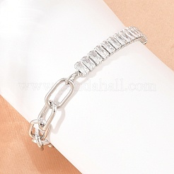 304ステンレススチールパヴェクリアキュービックジルコニアリンクブレスレット  女性用ペーパークリップチェーンブレスレット  長方形  ステンレス鋼色  6.69インチ（17cm）&nbsp;BJEW-D460-10P