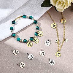 18個3色304ステンレスペンダント  ワード「love」を刻まれたフラットラウンド  ミックスカラー  14x12x1mm  穴：3mm  6個/カラー&nbsp;STAS-BC0002-88