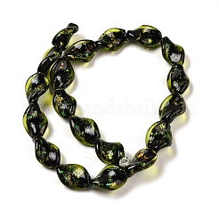 手作りの二色性箔ガラスビーズ連売り  葉  芝生の緑  18x13x6.5mm  穴：1.5mm  約19個/連  13.19''（33.5センチメートル）&nbsp;DICH-U001-08B