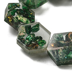 天然の染色されたインペリアルジャスパーと樹脂ビーズの連売り  六角  濃い緑  18x16x6mm  穴：1.5mm  約10個/連  6.93インチ（17.6cm）&nbsp;G-G083-D06-01