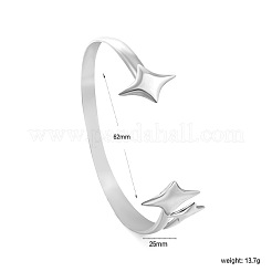 304ステンレススチールオープンカフバングル  スター  ステンレス鋼色  内径：2.44インチ（6.2cm）&nbsp;WGD4AB0-01
