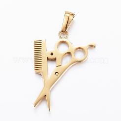 304ステンレススチールラインストーンペンダント  毛のはさみ  ゴールドカラー  30x22x2mm  穴：3x7mm&nbsp;STAS-P157-02G