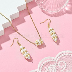 コラムガラスシード＆天然ハウライトフレンチフックピアス＆ペンダントネックレスセット  女性のためのステンレス鋼ジュエリー  ホワイト  17.80インチ（45.2cm）&nbsp;SJEW-MZ00003-03