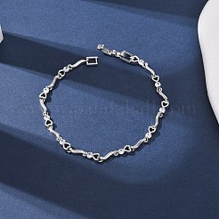 女性用真鍮マイクロパヴェクリアキュービックジルコニアリンクチェーンブレスレット  ハート  ラックめっき  長持ちメッキ  カドミウムフリー＆鉛フリー  プラチナ  7-5/8インチ（19.5cm）&nbsp;BJEW-D387-02P