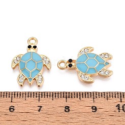 合金ラインストーンとエナメルペンダント  カメ  ゴールドカラー  空色  21x15x2.2mm  穴：1.6mm&nbsp;PALLOY-T092-40G-04