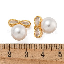 真鍮キュービックジルコニアチャーム  absプラスチックパール  蝶結び  18KGP本金メッキ  16x14x8mm  穴：1.4mm&nbsp;KK-U036-15G