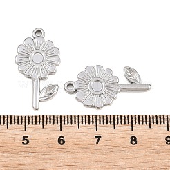 304ステンレスペンダント  葉っぱのチャームが付いたヒマワリ  ステンレス鋼色  24.5x13x2mm  穴：1.6mm&nbsp;STAS-L317-05P