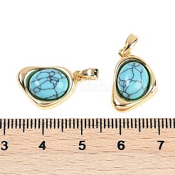 合成ターコイズペンダント  真鍮製のハートチャーム  18KGP本金メッキ  11.5x18x6mm  穴：3.5x2.5mm&nbsp;KK-U043-52G-03