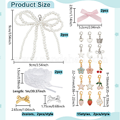 樹脂と合金の靴チャーム、プラスチックのワニ口ヘアクリップ、鉄のブローチ、ポリエステルコードの靴紐セット  合金製カニカン付き  混合図形  プラチナ·ゴールデン  ミックスカラー  22~31mm&nbsp;HJEW-PH02414