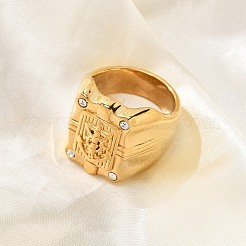 304ステンレススチールラインストーンシグネットリング  アンカーの長方形  イオンプレーティング（ip）  ゴールドカラー  22mm  内径：19mm&nbsp;RJEW-Z076-06G-02
