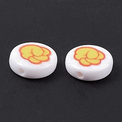 オペークプリントアクリルビーズ  フラットラウンド  レッド  11x4mm  穴：1.5mm&nbsp;SACR-F004-01A