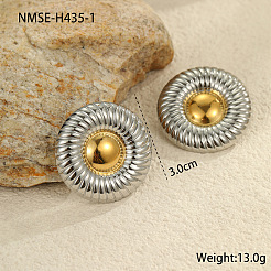 304ステンレススチールツートンスタッドピアス  ゴールデン·ステンレス鋼色  フラットラウンド  30mm&nbsp;FS-WG8A1D7-02