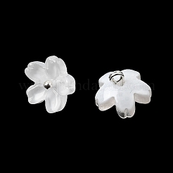 ガラスチャーム  花  プラチナトーンの真鍮ループとグリッターパウダー付き  グラデーションカラー  ホワイト  11x11x7mm  穴：1.8mm&nbsp;GLAA-G127-05J