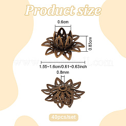 40個の真鍮ビーズキャップ  マルチ花弁  花  アンティークブロンズ  15.5~16x8.3mm  穴：0.8mm&nbsp;KK-PH0015-25AB