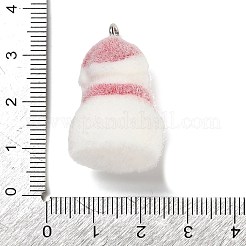 クリスマスフロッキー不透明樹脂ペンダント  プラチナトーンの鉄ループ付き  雪だるま  30x20x19mm  穴：2mm&nbsp;RESI-C064-01D