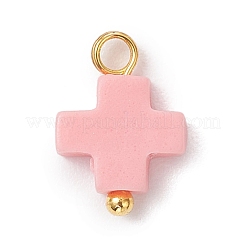 合成サンゴで染めたピンクのクロスチャーム  真鍮のループを有します  ゴールドカラー  12x8x3mm  穴：2mm&nbsp;PALLOY-JF04223-01