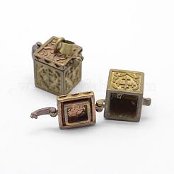 真鍮製祈り箱ペンダント  鉛フリー＆カドミウムフリー＆ニッケルフリー  キューブ  生（メッキなし）  19x19x12mm  穴：4x6mm  インナー：9x9mm&nbsp;KK-F722-20C-RS