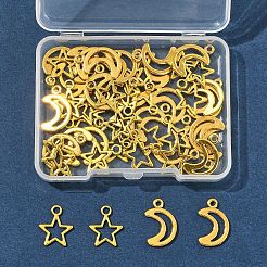 50個2スタイルチベットスタイルの合金チャーム  鉛フリー及びカドミウムフリー  スター＆ムーン  アンティーク黄金  14.5~17x11~12x1mm  穴：1.5~2mm  25個/スタイル&nbsp;TIBEP-FS0001-29AG