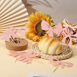 5袋入り紙製蝶結びケーキトッパーデコレーション  ケーキ入りカード  ピンク  50~60x70~88x0.5mm&nbsp;DIY-CA0007-74