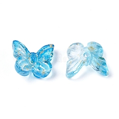 電気メッキガラスビーズ  金色の箔付き  蝶  ミックスカラー  10x11x4mm  穴：1mm&nbsp;EGLA-E059-E