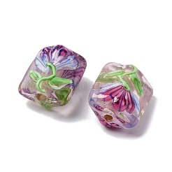 手作りランプワークビーズ  花の長方形  フラミンゴ  15.5x13x9.5mm  穴：2.5mm&nbsp;LAMP-K042-03A