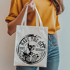 キャンバスレディーストートバッグ  ハンドル付き  ショッピング用ショルダーバッグ  長方形  スケルトン  38x40cm&nbsp;ABAG-WH0056-004